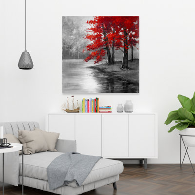 Peaceful View - Red Bedroom Canvas for Home Decor Art