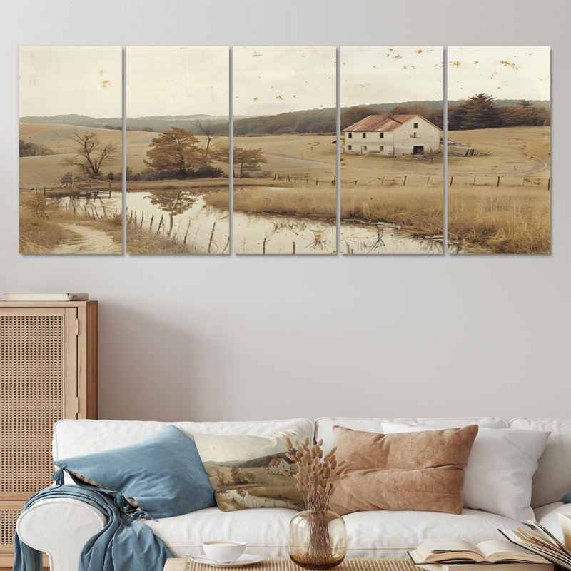 «Brown American Farm Landscape II», ensemble d'art sur toile, H 32 po x l 80 po