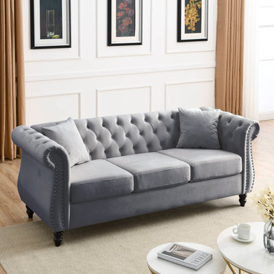 Chesterfield Sofa,Sofa Tufted Couch with Rolled Arms and Nailhead by Canora Grey