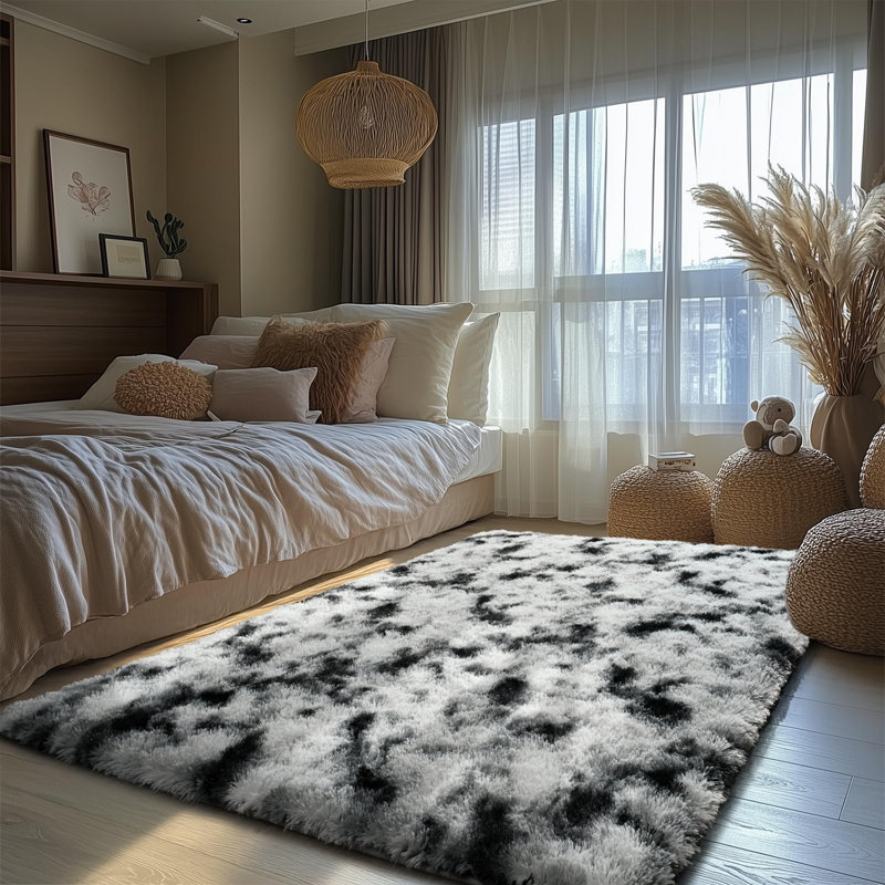 Tapis moelleux moderne et moelleux pour l'intérieur, lavable et antidérapant, Rectangle de 5 pi x 8 pi