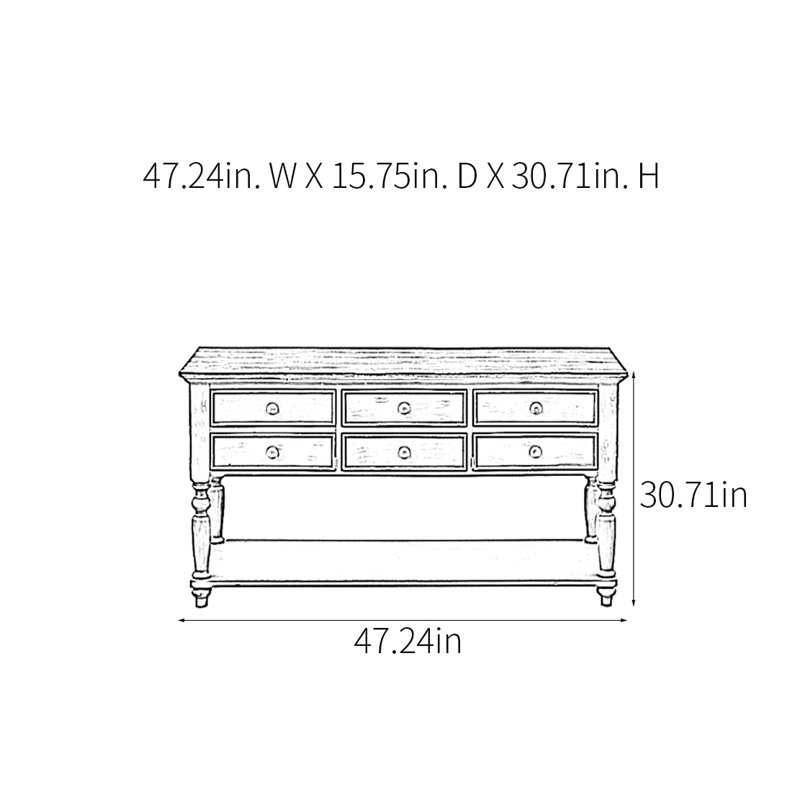 Console rétro pratique, H 30,71 po x l 47,24 po x P 15,75 po