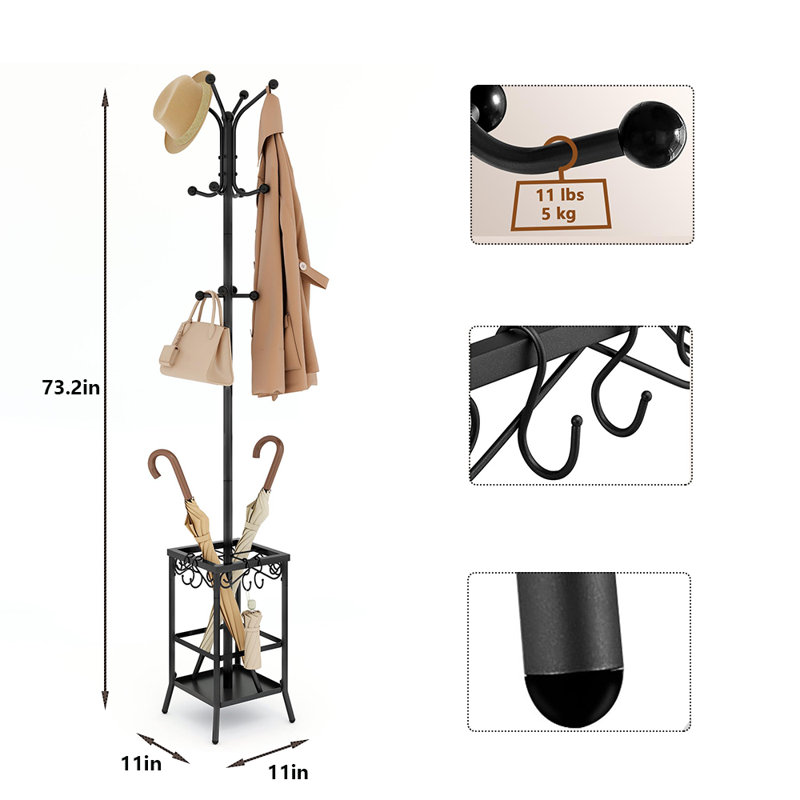 Portemanteau autoportant avec porte-parapluie, Noir, noir, noir, noir