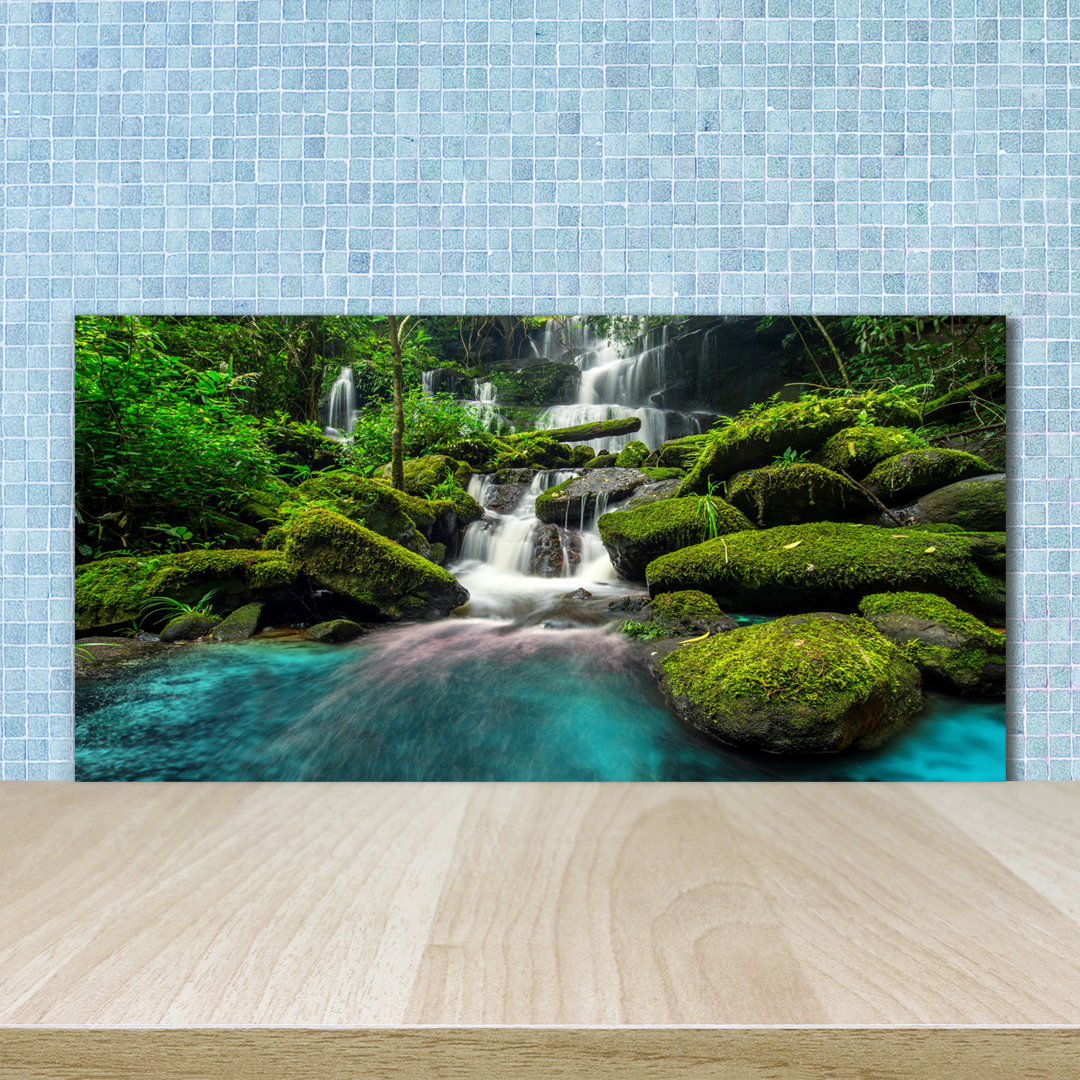 50 cm x 100 cm Glas Spritzschutzpaneel Waterfall in the Jungle