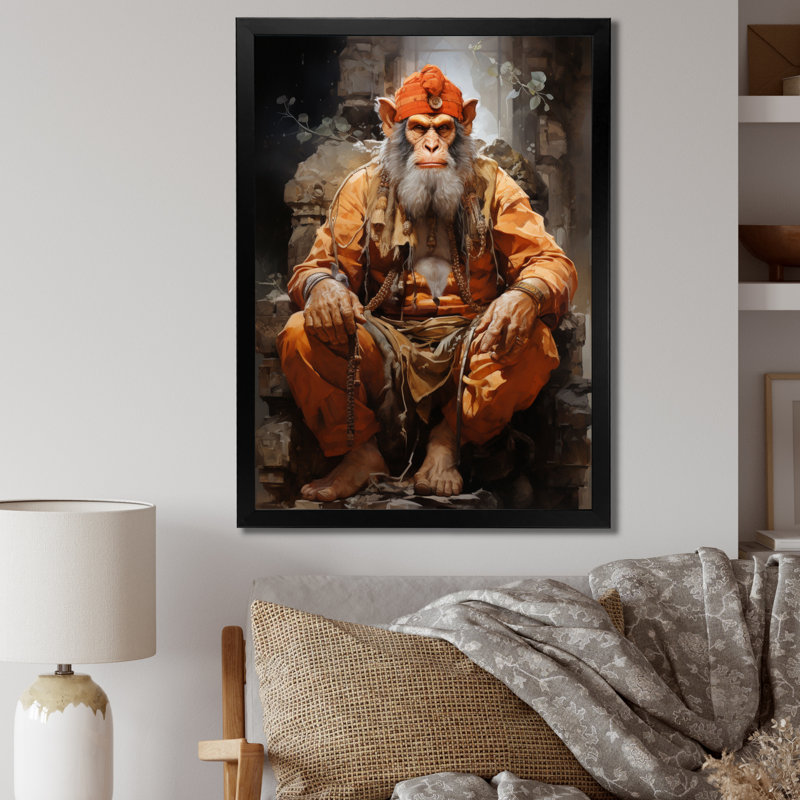 «Breion Hinduisim Hanumans Devotion I», reproduction sur toile, Cadre photo noir, H 32 po x l 24 po x P 1 po