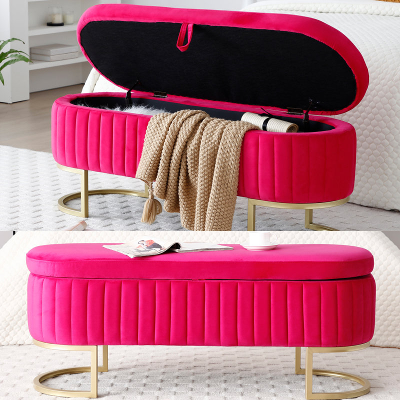 Banc de rangement rembourré en velours, Rose