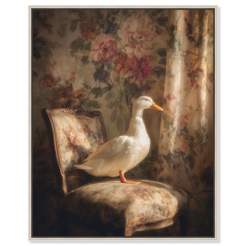 «Duck on a Chair I», reproduction d'art sur toile par Art Remedy, cadre noir, 16 x 20, H 21 po x l 17 po, Cadre argenté
