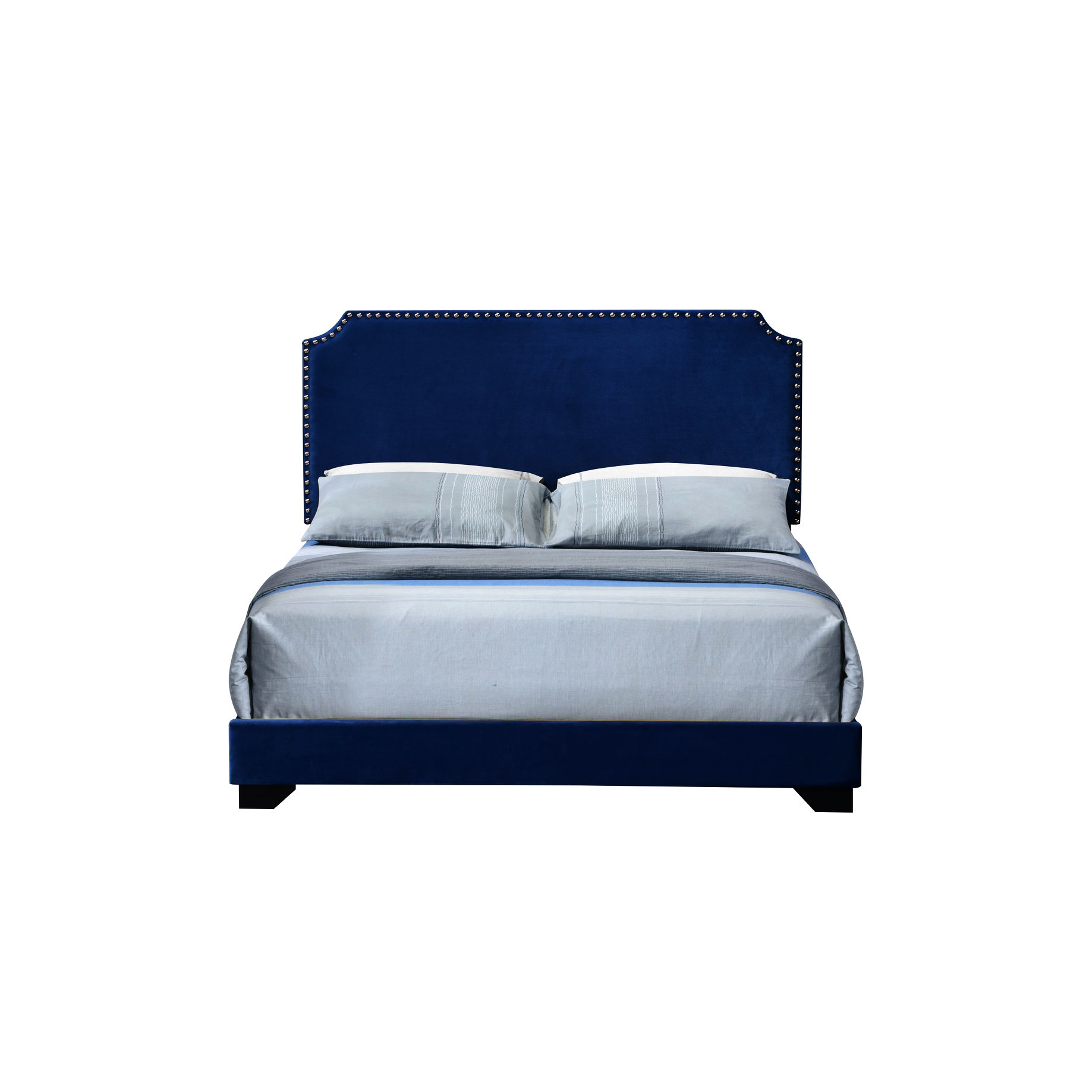 House of Hampton® Blue Velvet Upholstered Queen Bed With 4 Slats ...