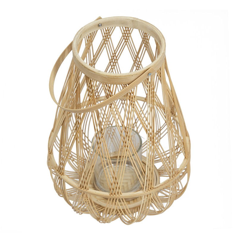D9.5x13.5" Sienna Bamboo Lantern with Rope Handle
