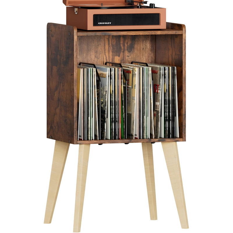 Minimalist Record Player Stand With Vinyl Storage - Mid-Century Turntable Cabinet Holds 160 Albums, Display Shelf With Wood Legs For Living Room And Bedroom