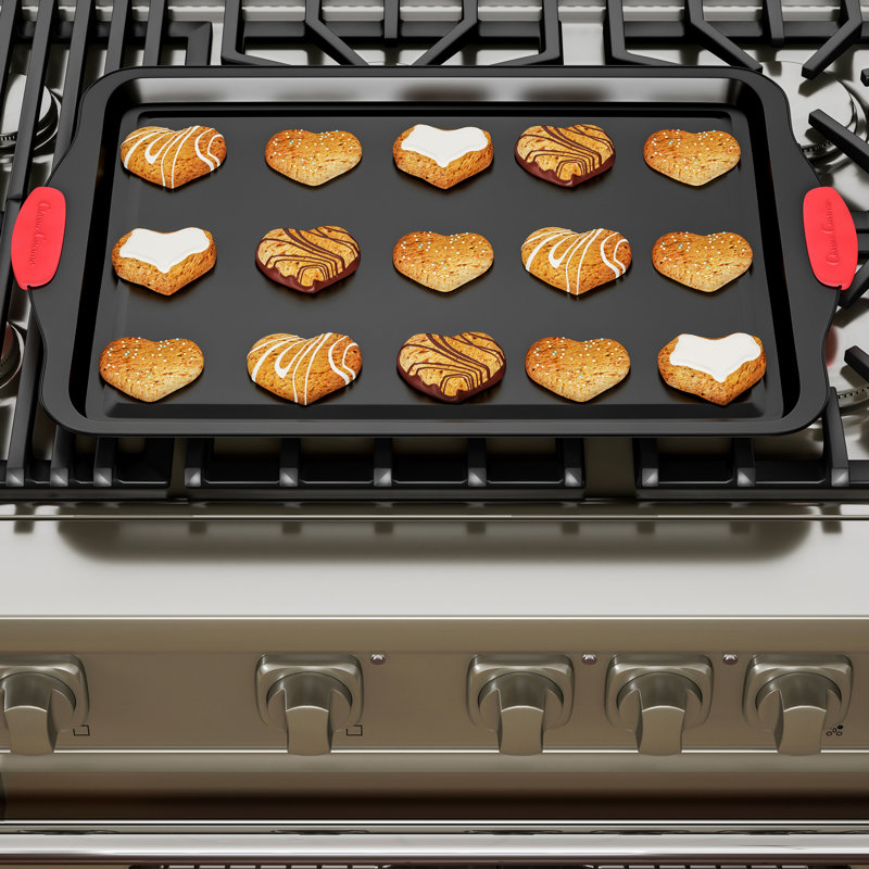 Black Carbon Steel Non-stick Sheet Pan Set with Silicone Handles