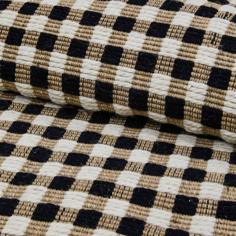 Natural, Black & White Checked Rug, Rectangle 3' x 5'