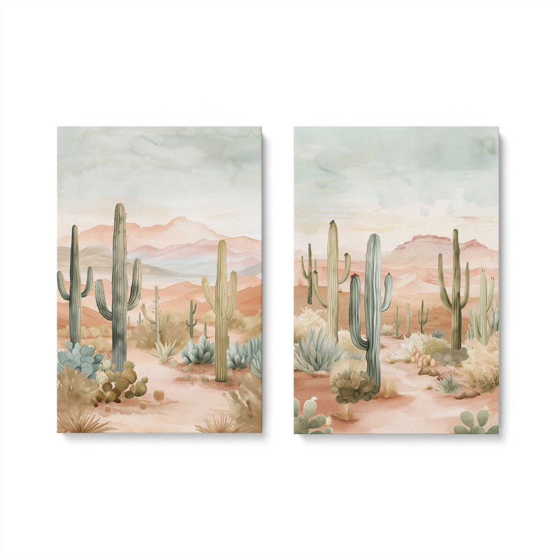 Ensemble de 2 impressions sur toile Cactus Waltz, Toile tendue, H 36 po x l 48 po x P 1,25 po