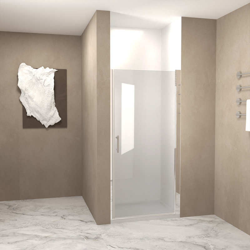 Pivot Shower Door, Half Frame, Chrome Aluminum, 1/4 Inch (6Mm) Tempered Glass With Safety Film