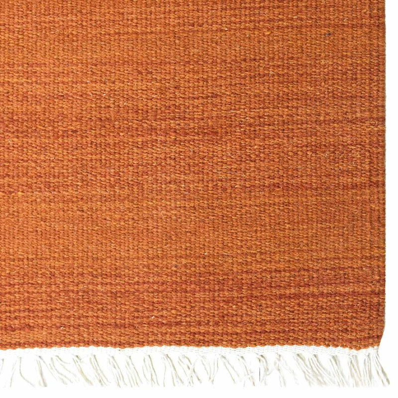 Alithea Hand Woven Flat Weave Kilim Wool Eco-Friendly Area Rugs - Runner, Dark Orange Color, Plain Solid Design, Low Pile Handmade Area Rugs for Living Room, Bed Room