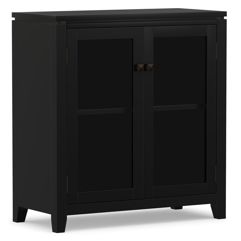 Cosmopolitan 30"W Solid Wood Modern Low Storage Cabinet with Glass Doors and Adjustable Shelves, Black