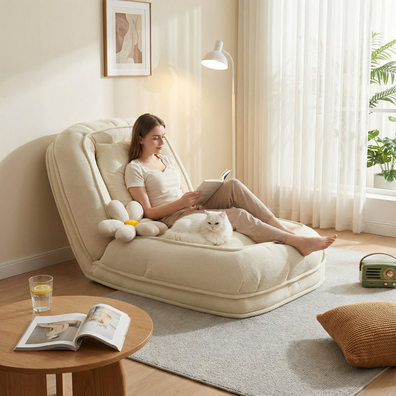 Upholstered Bean Bag Chair for Adults, Foldable Lazy Sofa Bed with 5 Adjustable Positions, Perfect for Bedroom, Living Room, Reading Corner