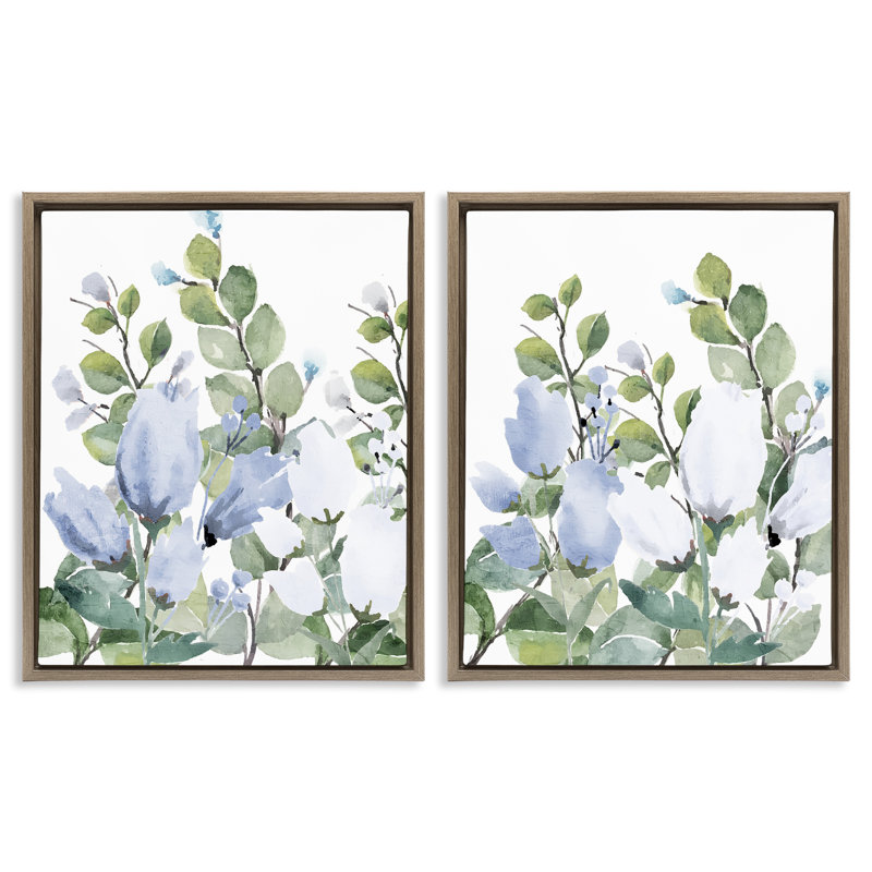 Ensemble de cadres flottants 2 pièces Blue Spring Watercolors, design par Kim Allen, Cadre flottant orme Montalcino
