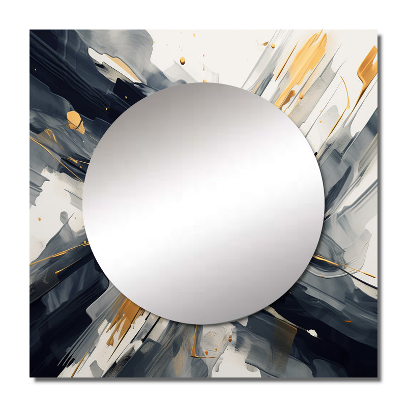 Art mural en forme de miroir abstrait de formes abstraites et dorées, "Benjamin", 36 po x 36 po