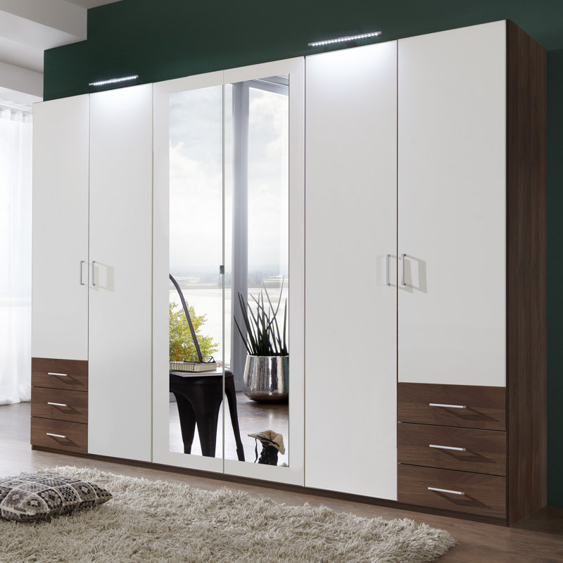 Adrik 6 Door Manufactured Wood Wardrobe, White/Brown