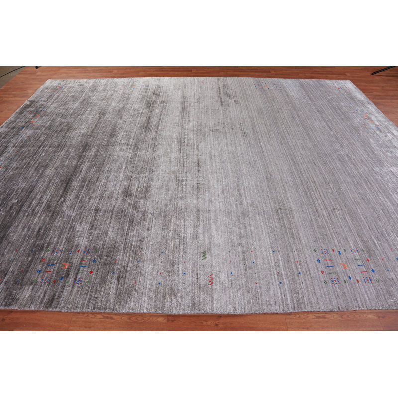 Tapis rayé gris Gabbeh 9 x 12