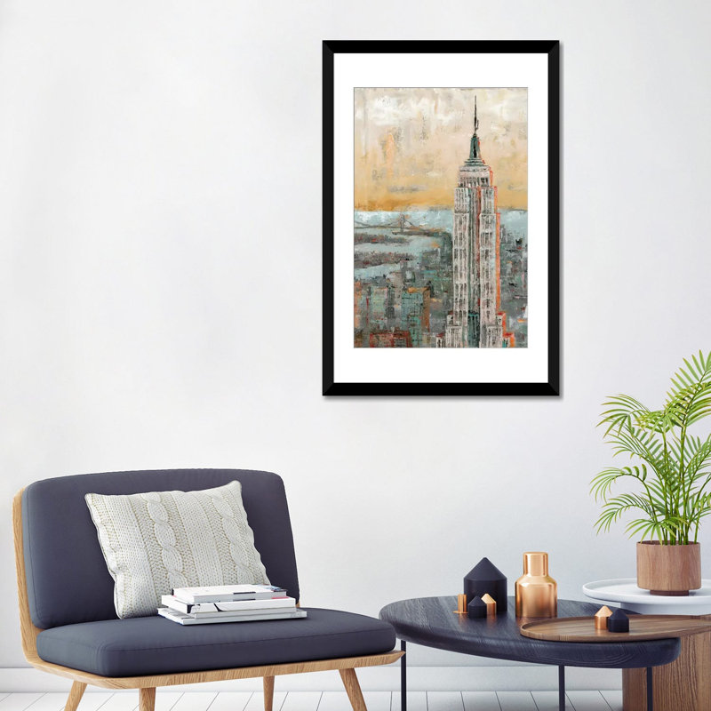 « empire state building abstract », reproduction sur toile, Papier d'art encadré noir, Blanc, H 32 po x l 24 po x P 1 po