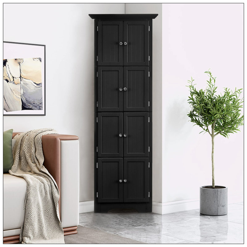 Tall Storage Cabinet with Doors and 4 Shelves, Black