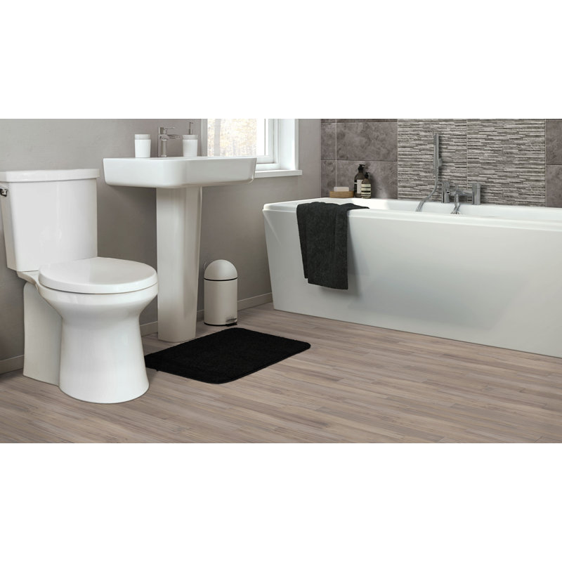 Monarrez Nylon Bath Rug with Non-Slip Backing, Black, 17"W x 24"L