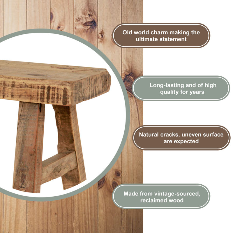 11-inch W Rustic Vintage Mini Stool Rectangular Wooden Accent with Weathered Natural Finish