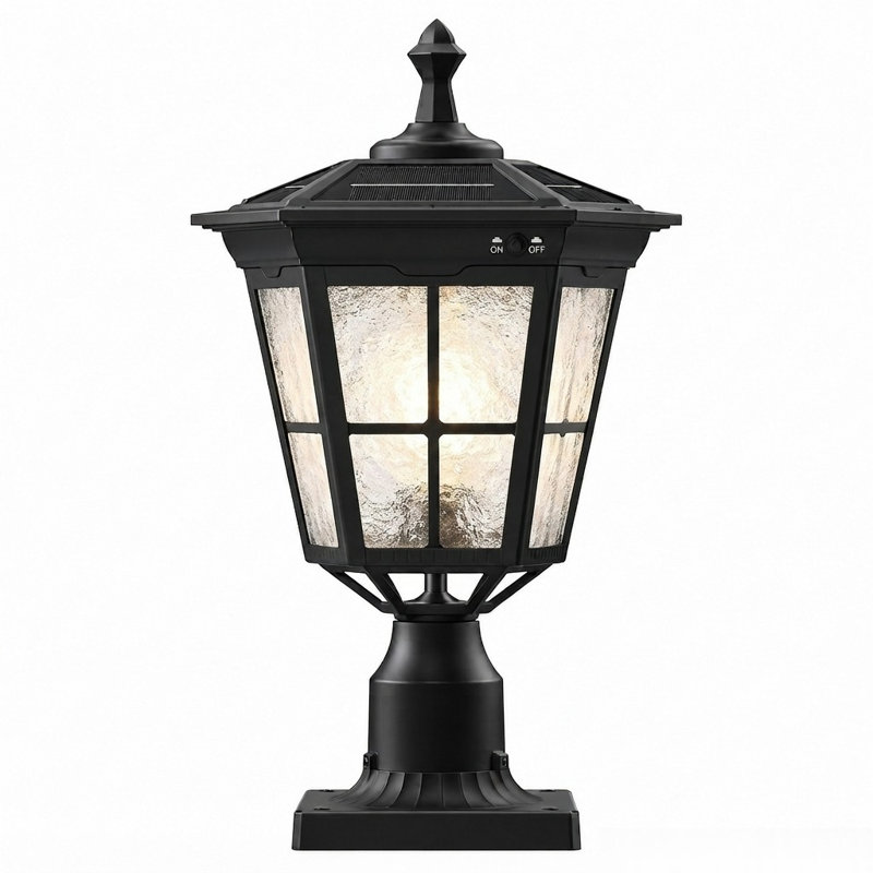 Lampadaire solaire d'extérieur 18 po en verre glacé noir Dusk-To-Dawn