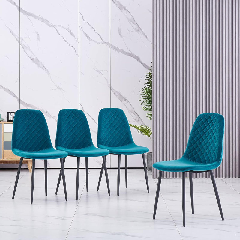 Kaylani Modern Upholstered Dining Chair, Dark Teal Velvet, Black, 4