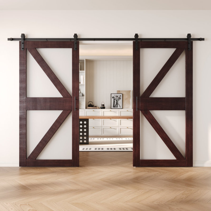 Portes de grange non assemblées et finies en verre avec motif à flèche double 32 po x 84 po Homacer, 32" X 84"