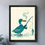 Reproduction d'art encadré noir avec canard rétro fumant et attrapant un poisson-1929147414