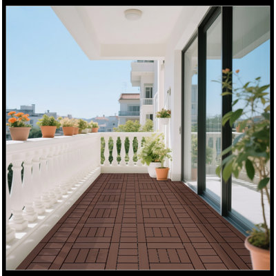 H Style 12 Inch Balcony Deck Tiles, DIY Interlocking Deck Floor Tiles, Indoor And Outdoor Floor Tiles, Patio Tiles For Easy And Quick Installation For Porch Poolside, Backyard, 44 Pieces  Brown