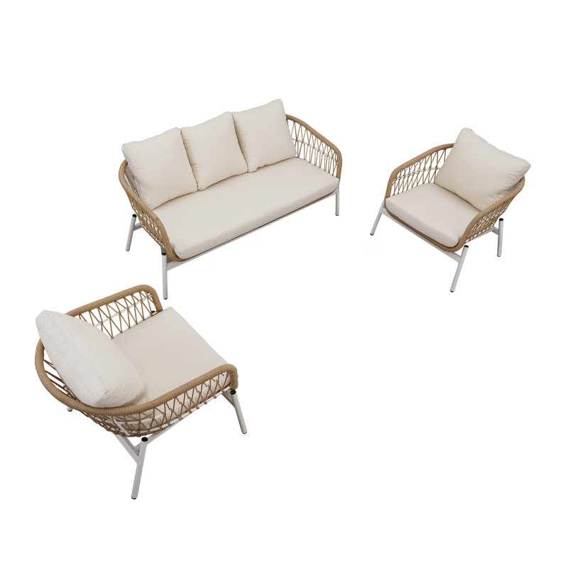 Dundesert 5 - Person Patio Conversation Set with Cushions, White Frame/Beige Cushion 