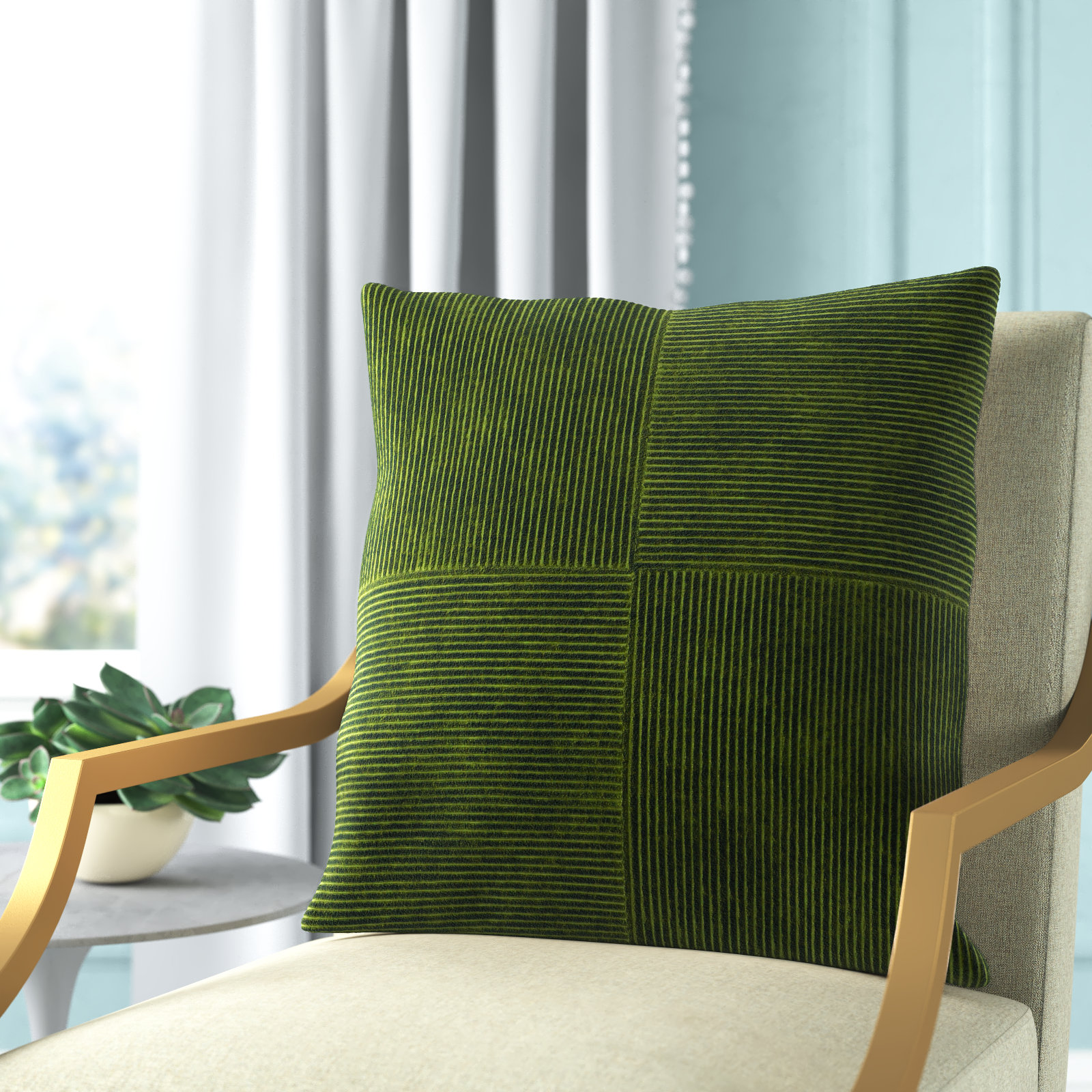 Selma Cotton Throw Pillow, 18" x 18", Olive