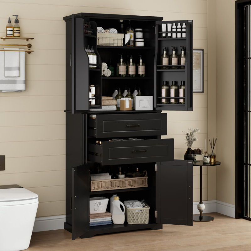 Storage Cabinet with 2 Drawers with Slide Rails and Adjustable Shelf, Black