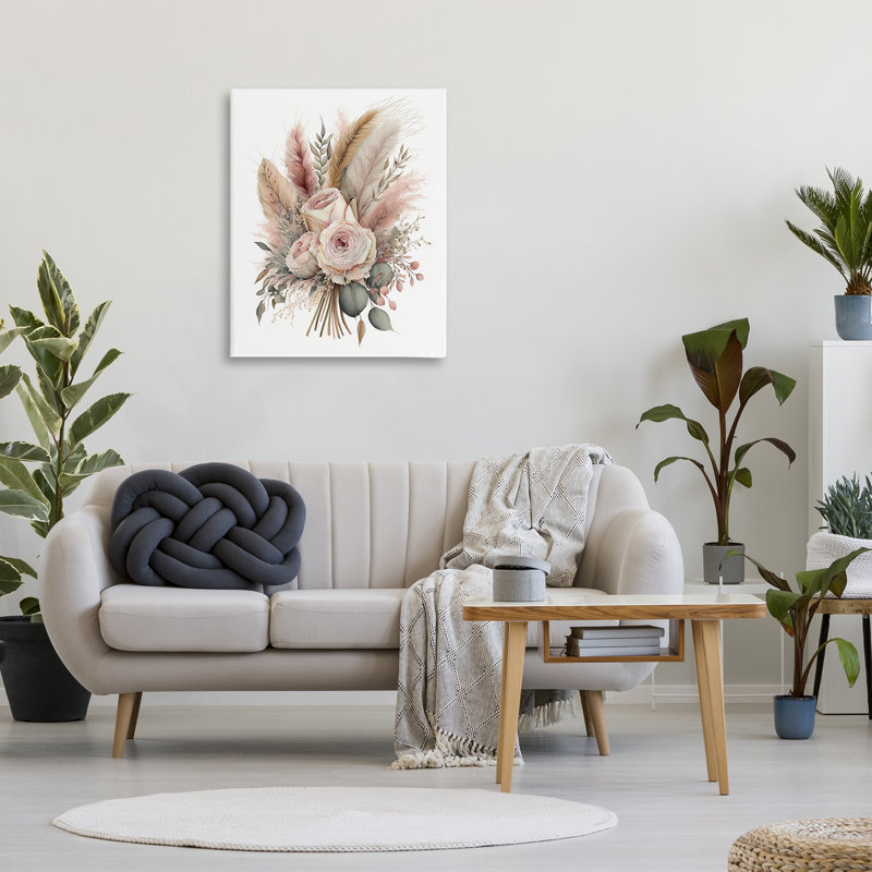 «Roses and Country Reeds» par LSR Design Studio, H 40 po x l 30 po x P 1,5 po, Toile tendue