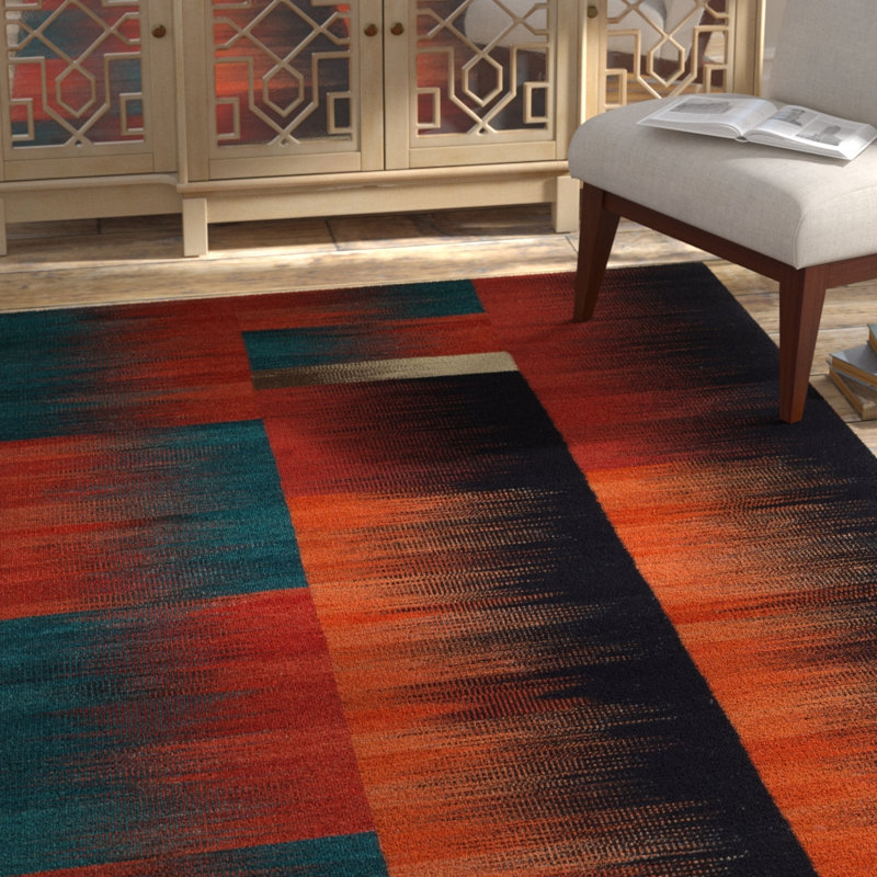 Tapis abstrait en laine tissé à la main Athanasius, Rectangle 4 pi x 6 pi
