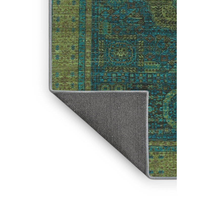 Tapis oriental en laine / polyester tissé à la machine en bleu / jaune / brun, Rectangle 7 pi x 10 pi
