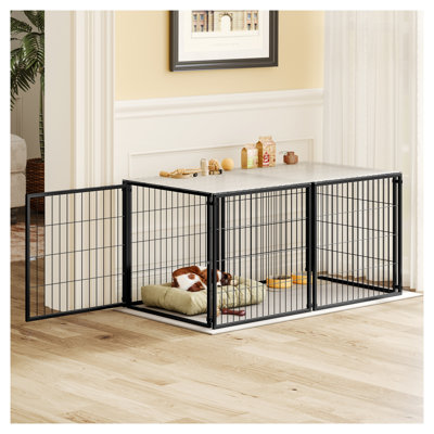 Caisse pour chien en fer de 48 pouces avec couvercle supérieur et porte flexible pour chiens de taille moyenne, noir