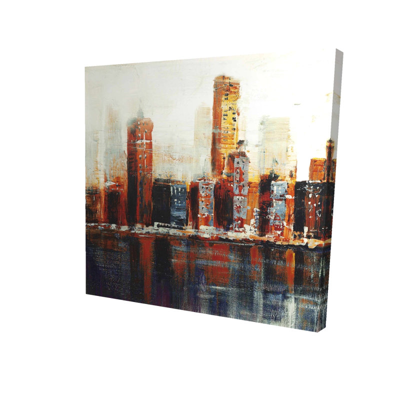 Toile abstraite avec paysage urbain rouge | Chambre à coucher City Art Decor