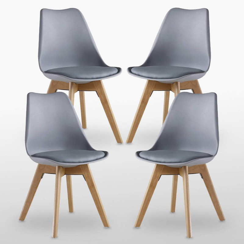 Stephenie 4 Person Dining set - a Rectangular Plastic Dining Table with Wooden Legs and a Set of 4 Faux Leather Cushion Padded Dining Chairs for Dining Room - Modern Dining Table Set