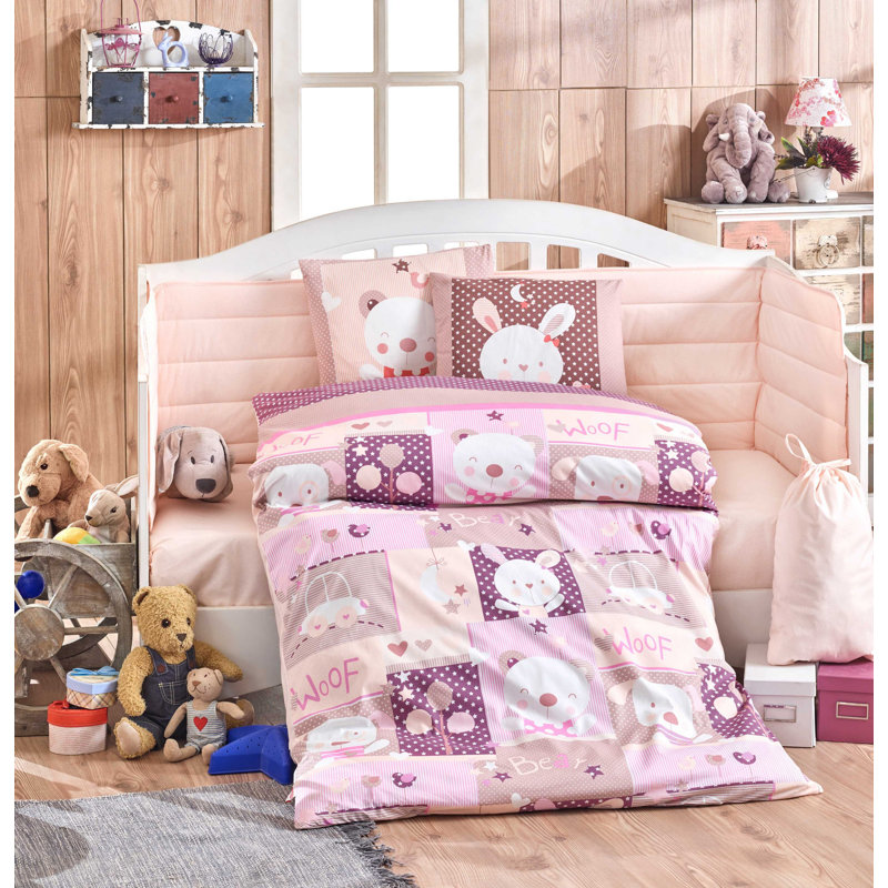 Ensemble de housse de couette 100% coton 4 pièces Fullmer, Rose