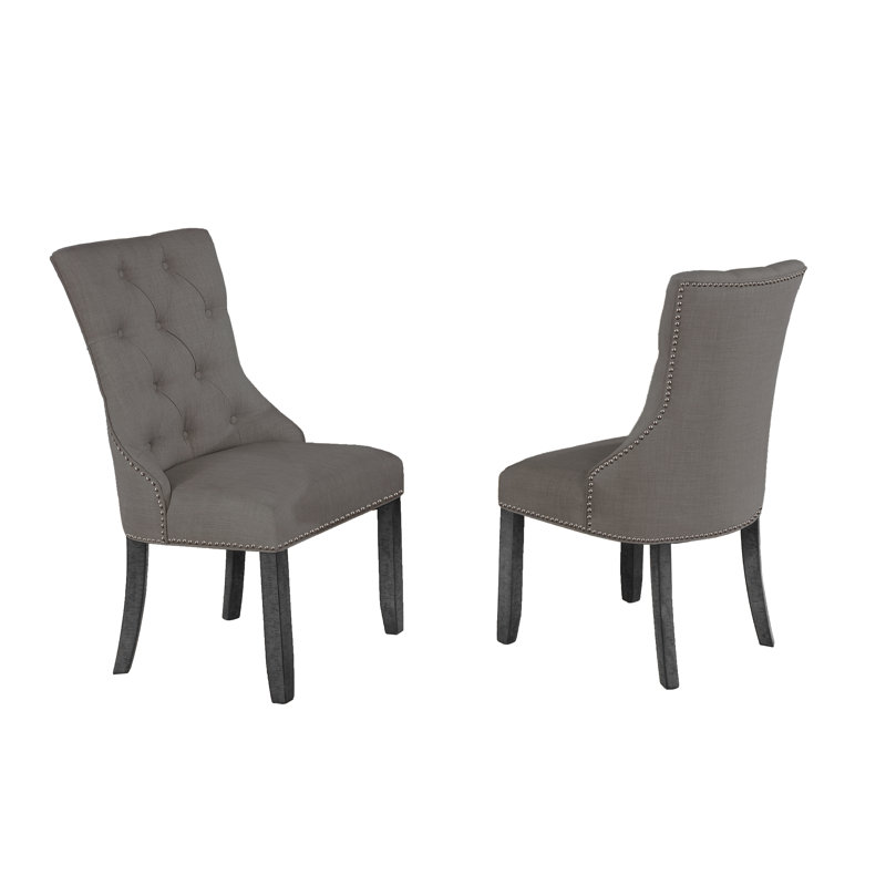 18'' H Tufted Linen Upholstered Side Chair, Gray