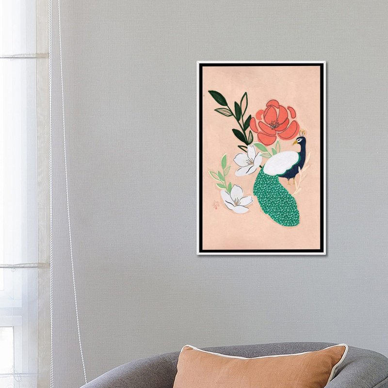 Peacock And Florals Erum Khalili 1 Piece Wall Art on Canvas, 66.04 cm H x  45.72 cm W  x  4.445 cm D, White