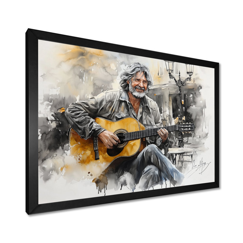 «Madrid's Street Performers - Musician», reproduction sur toile, H 12 po x l 20 po, Noir