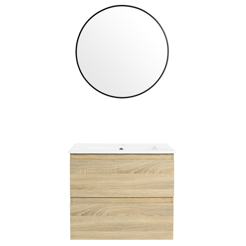 Meuble-lavabo de salle de bain 24 po, lavabo en céramique, 2 tiroirs à fermeture douce, chêne, meuble-lavabo Modern Flair 24 po