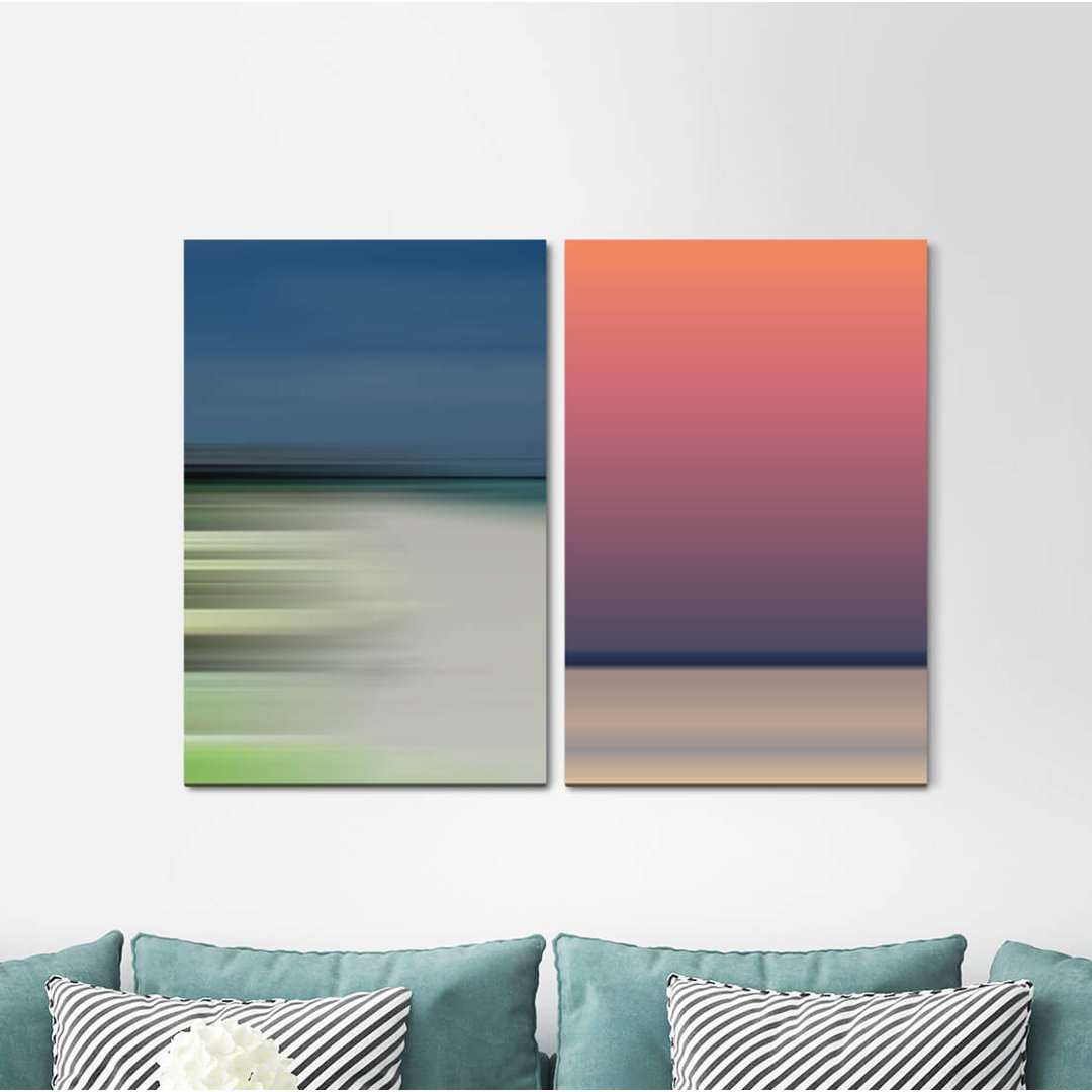 2-tlg. Leinwandbilder-Set - Grafikdruck „Purple Horizon Pastel Tones Soft Tones Width”