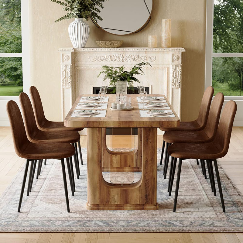 Ensemble de table de salle à manger 64,5 "pour 6 personnes, ensemble de salle à manger de style campagnard moderne avec pieds décoratifs