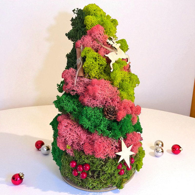 Cône d'arbre de Noël mousse 3D préservé - tourbillon rose